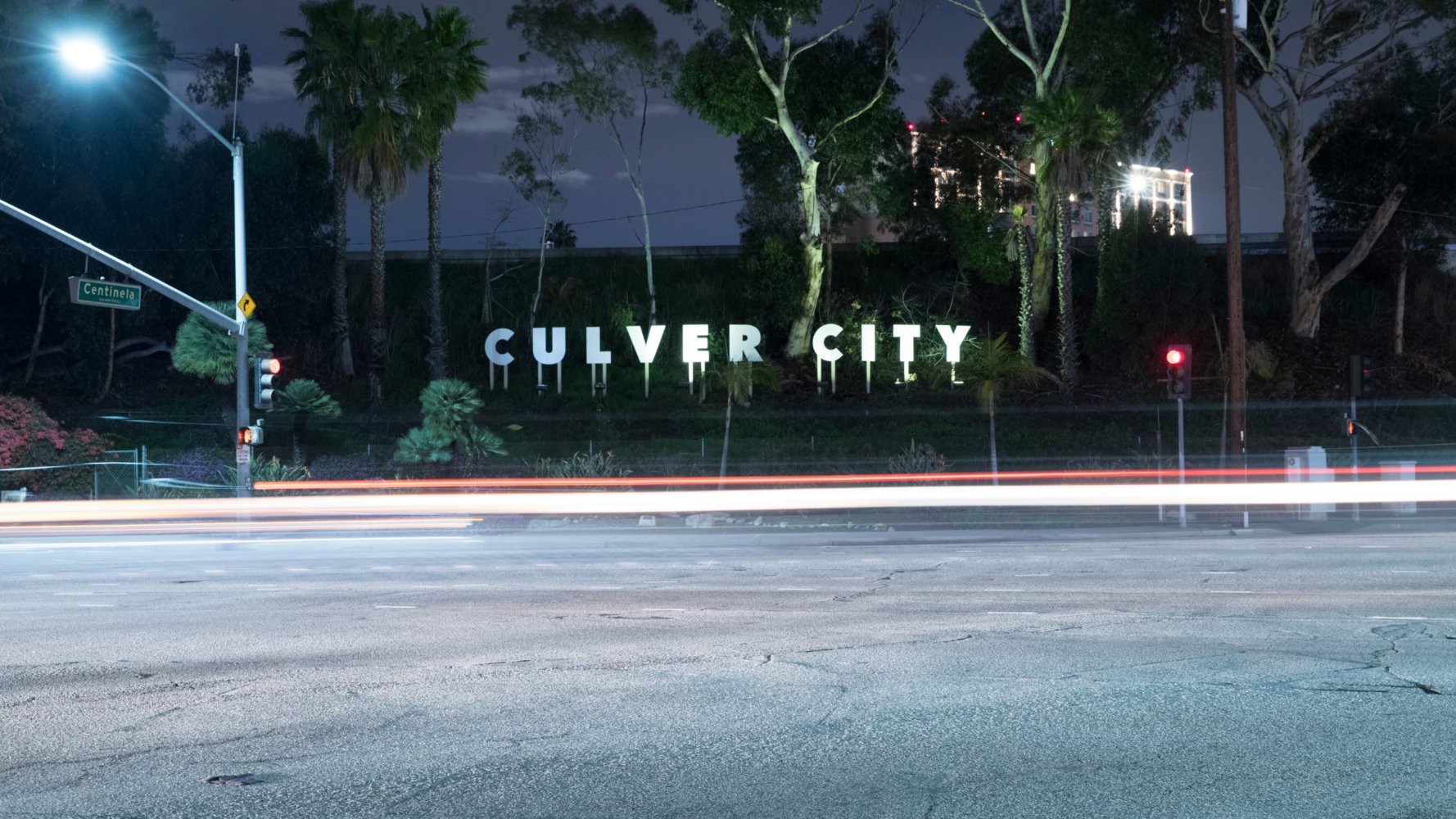 Culver City Signage at night near a Culver City Body Shop